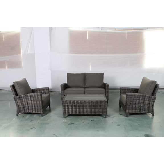 Barbados Two-Tone Dark Gray/Light Gray Wicker Loveseat Set in Charcoal Cushion