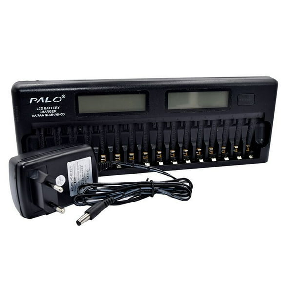 PALO PL-NC31 Universal Intelligent Battery Charger Two 3 Inch LCD Display Speedy Smart Charger with 16 Battery Slots for 1.2V Ni-MH Ni-CD AAA AA Batteries EU Plug
