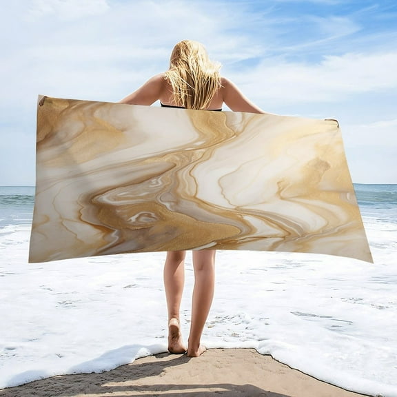 Marble Blue Greene Purple And Gold Stripes Microfiber Beach Towel Lightweight 63''x32'' Oversized Extra Large Towels Quick Dry for Travel Pool Yoga Gym Sports Accessories Vacation Essential