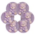 thumbnail image 2 of Haosy Set of 6 Drink Woven Coaster with Holder Heat Resistant Non-Slip Bar Coasters 4 Inches Purple Bear with Star Heart, 2 of 7