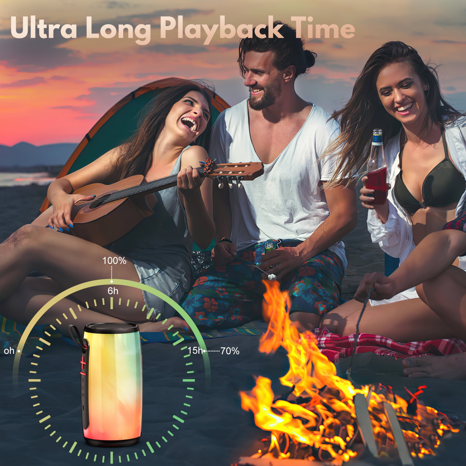 FanFun Portable Speaker, Bluetooth Speaker with Lights, Outdoor Speakers with Deep Bass, Outdoor Powerful Speakers, Waterproof Speaker, D21