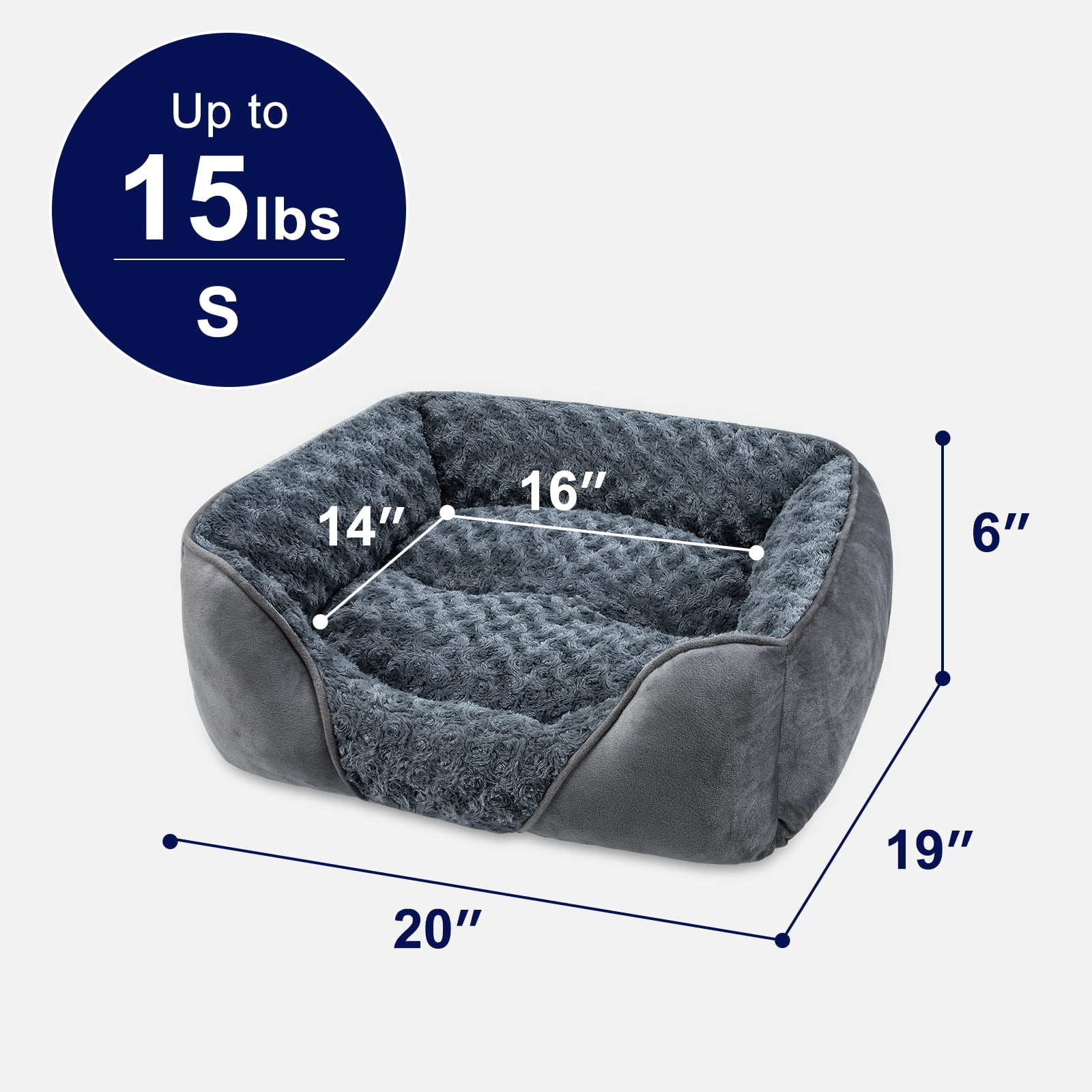 Soft Calming Sleeping Puppy Bed, Rectangle Washable Orthopedic Dog Bed, Large Dog Bed for Large Medium Small Dogs, Durable Pet Cuddler with Anti-Slip Bottom, Gray, 20inch