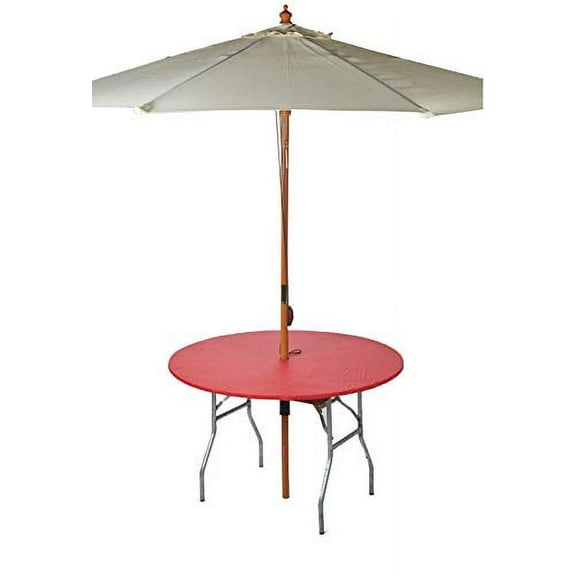 Kwik-Covers 48" Round Umbrella Fitted Plastic Table Covers, Bundle of 5 (Red)