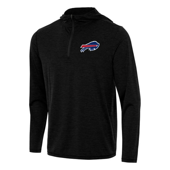 Men's Antigua Heather Black Buffalo Bills Tidy Quarter-Zip Pullover Hoodie