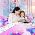 thumbnail image 4 of meiyoeat Flower Butterfly Initial Rainbow Twin Comforter Sets, Watercolor Galaxy Stars Bedding Set for Girls, Colorful Star Reversible, 2-Piece, 1 Comforter and 1 Pillowcase, 4 of 6