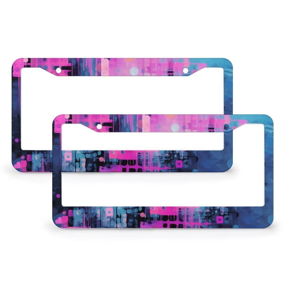 License Plate Frame Colorful Abstract Print Purple Blue Customized Decor Car Tag 2 PCS Vertically Stripes Pattern Metal License Plate Cover for US And CA