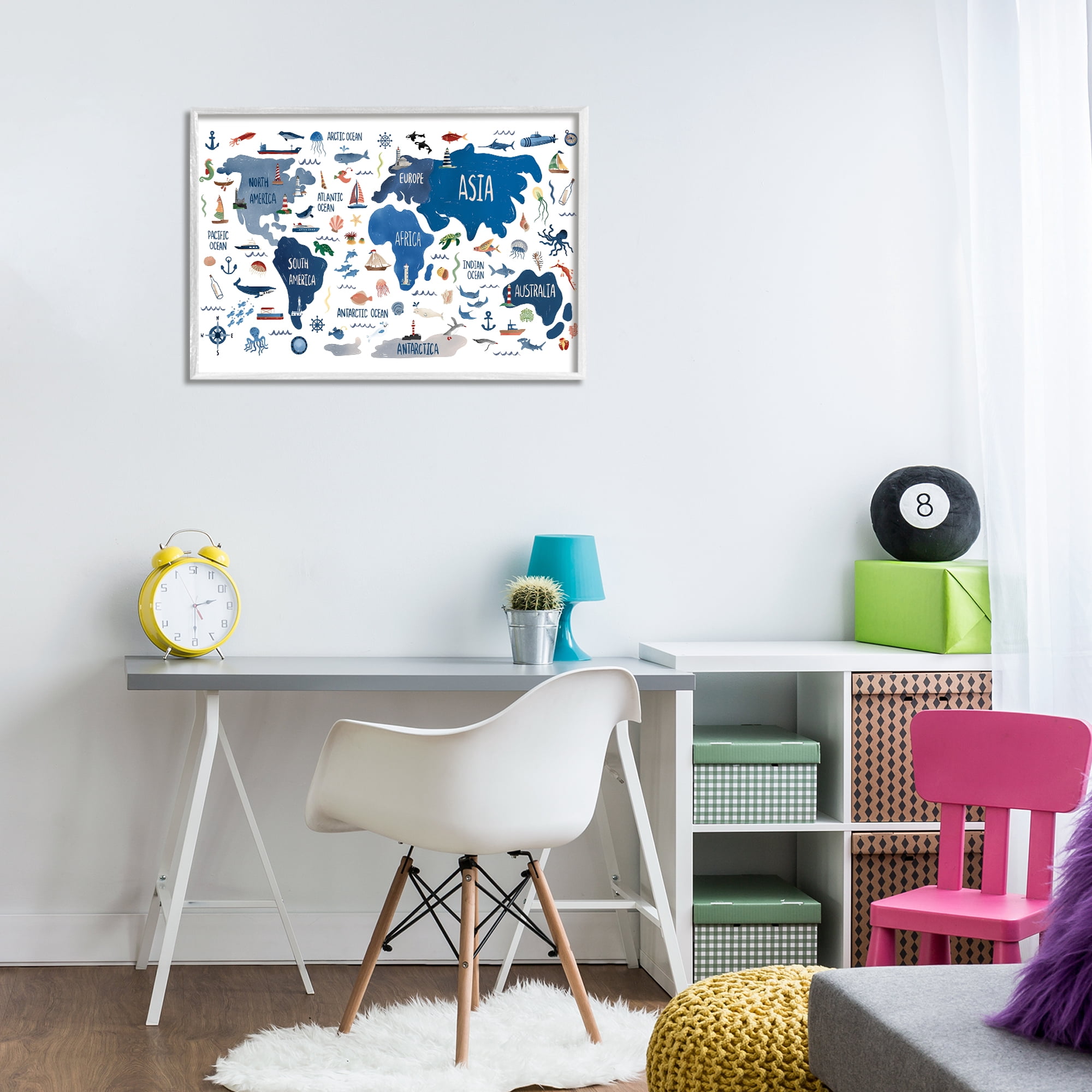 Stupell Industries Nautical Themed Map Travel & Places Painting White Framed Art Print Wall Art, 30 x 20