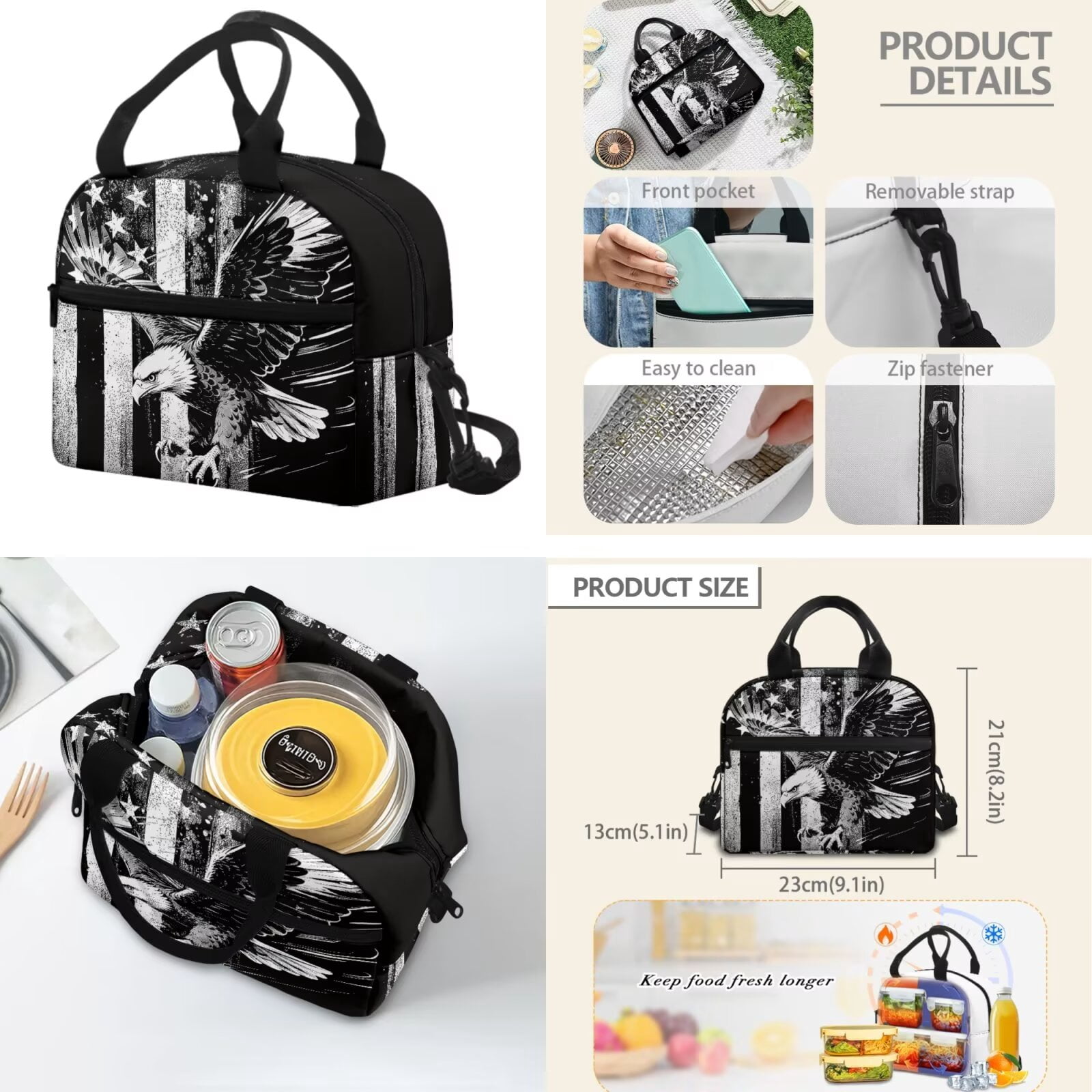 XYZCANDO Eagle Flag 4Pcs Kids Backpack for Boys with Portable Lunch Bag Multifunctional Pencil Case Water Bottle Bag Suitable Cool Bookbags for Toddler Kids