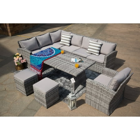 Customer Favorite Keiran 6 Piece, Outdoor Patio Sectional With Dining Table