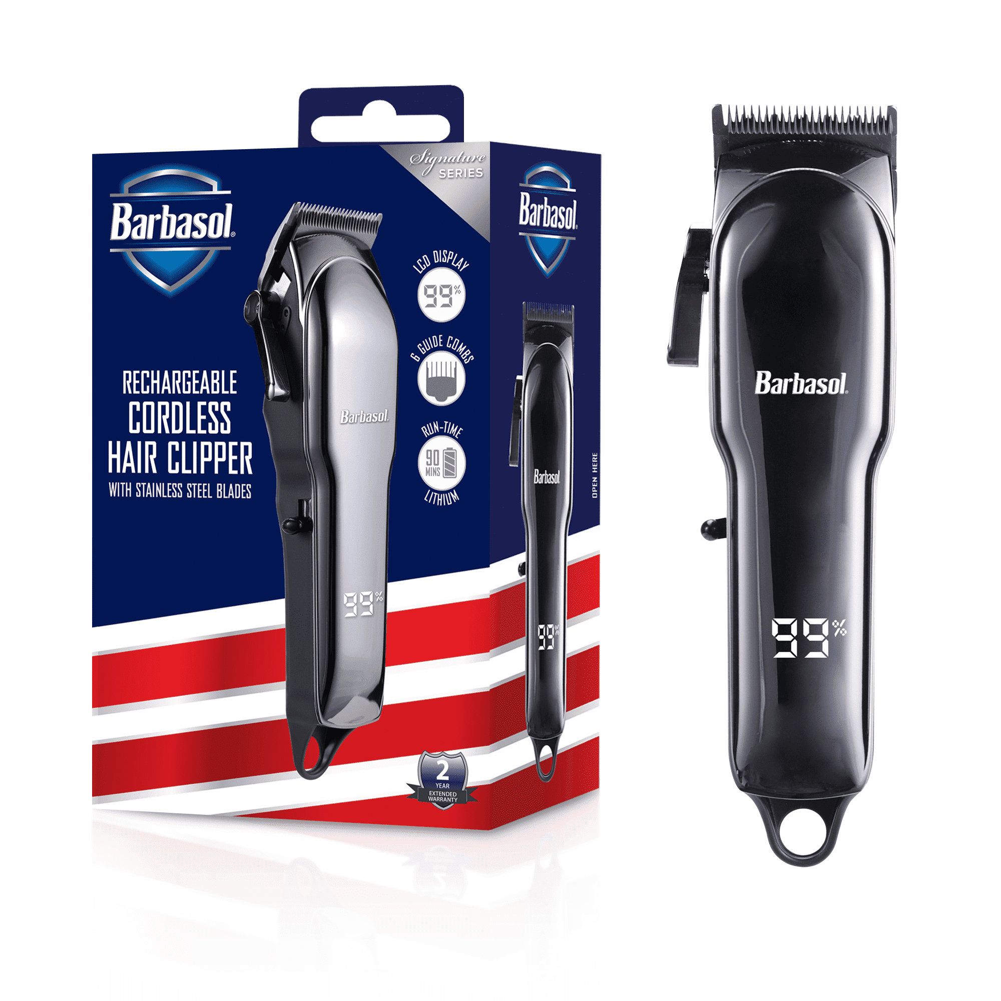 Barbasol Cordless Rechargeable Hair Clippers for Men with Ceramic Blade and LCD Display, Black