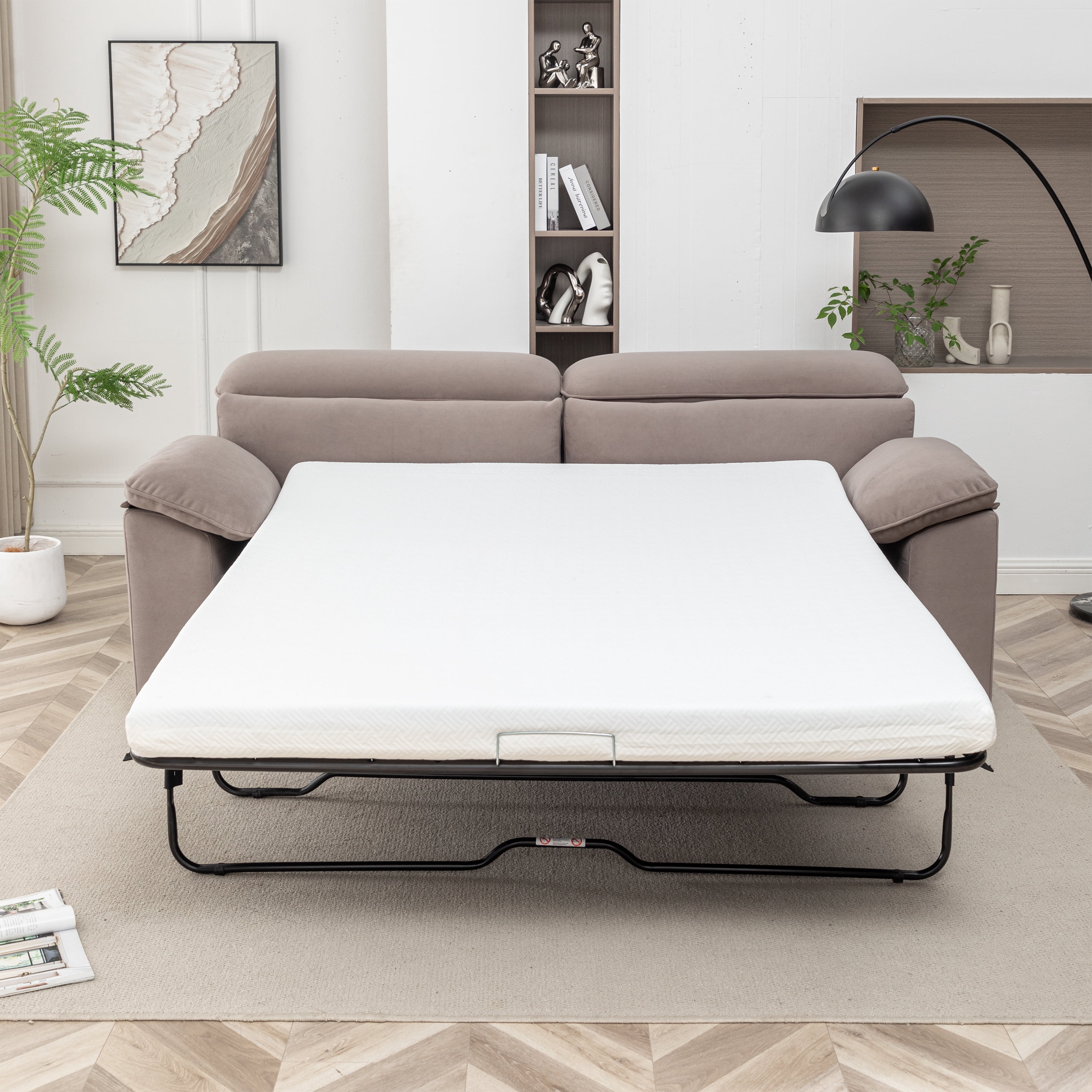Sonny Contemporary Modern Pullout Sofa Bed with 4" Gel Mattress, Grey