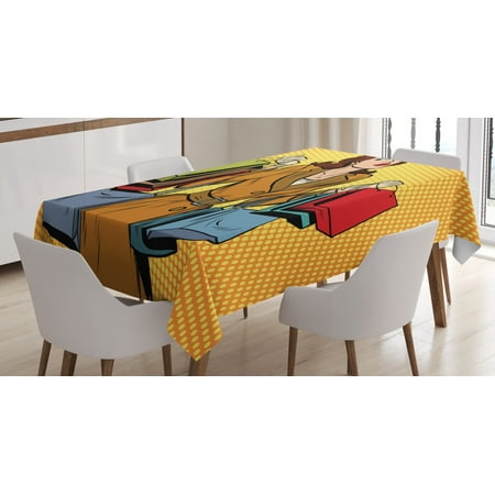 

Vintage Woman Tablecloth Retro Lady with Many Shopping Bags Comic Book Style Pop Art Halftone Design Rectangular Table Cover for Dining Room Kitchen 60 X 90 Inches Multicolor by Ambesonne