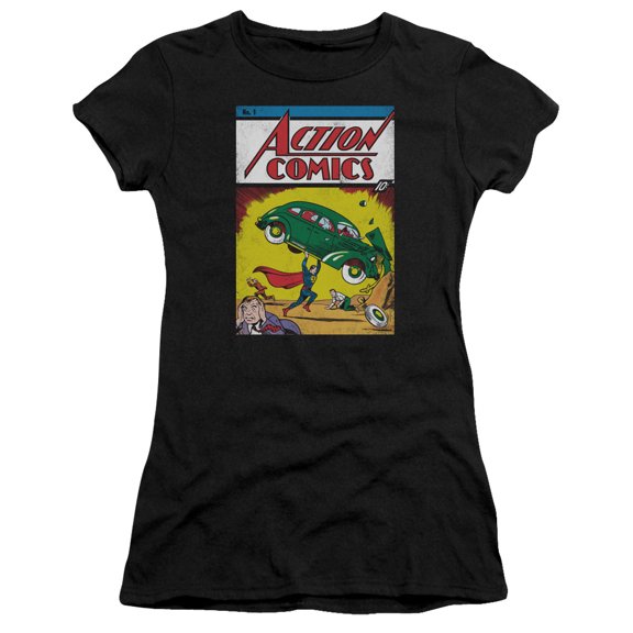 Superman - Action No. 1 - Juniors Teen Girls Cap Sleeve Shirt - X-Large