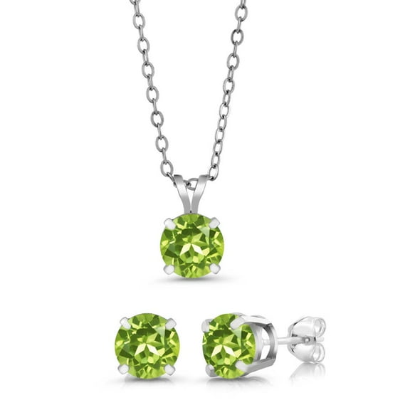 Gem Stone King 2.55 Ct Round 6mm Green Peridot 925 Sterling Silver Stud Pendant and Earrings Jewelry Set