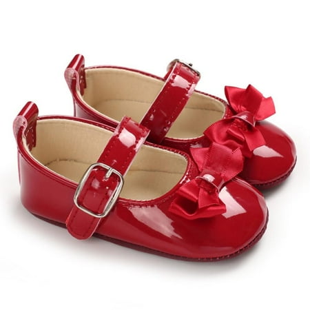 

PROMOTION SALES!Baby Girl Shoes Infant Toddler Walking Shoes Soft Sole Princess Mary Jane Flats with Knotbow Prewalkers Wedding Crib Shoes 0-18M