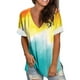 thumbnail image 1 of Gibobby Camiseta de manga corta para mujer Camiseta suelta informal con cuello en V para mujer, blusa manga corta con estampado(Amarillo,CH), 1 of 4