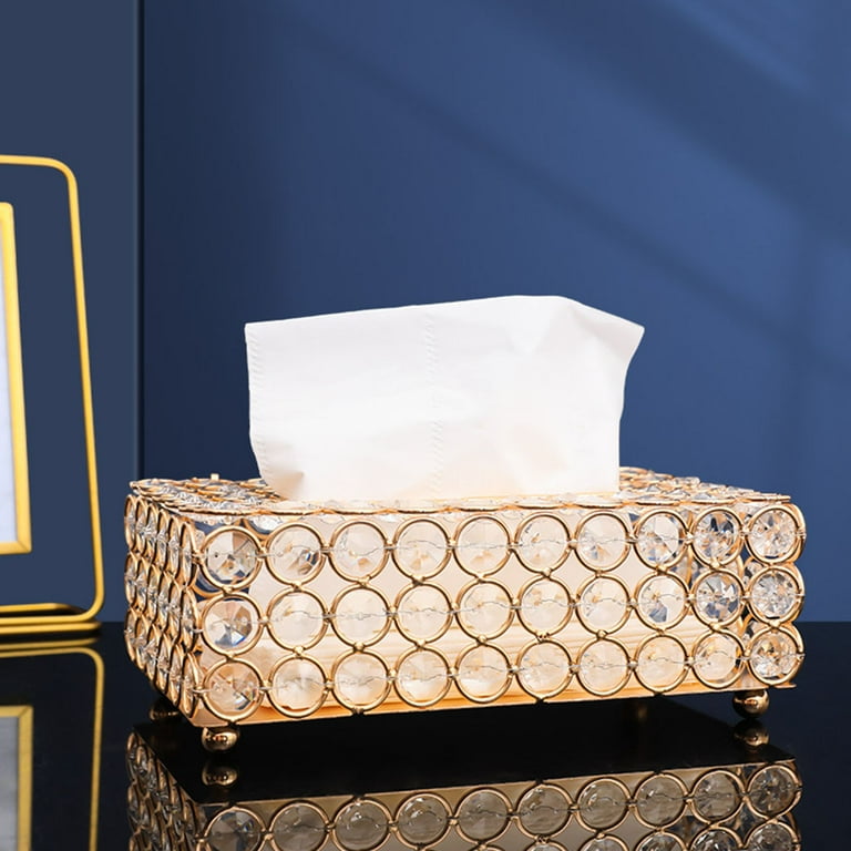 Manta Crystal Tissue Box Cover Rectangle Golden Bling Tissue Holder Decorative
