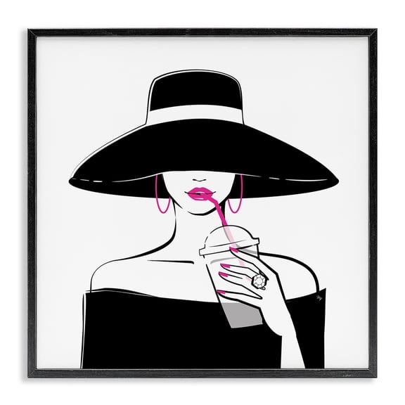Stupell Industries Contemporary Glam Girl & Iced Coffee Black Framed Giclee Art, 12 x 12, by Martina Pavlova