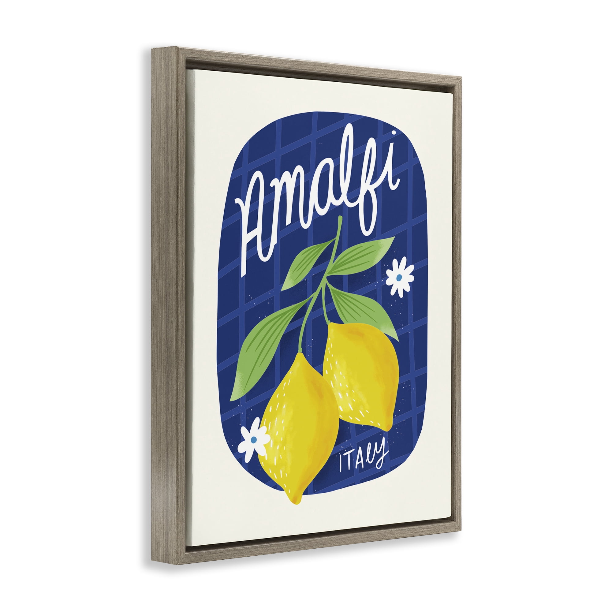 Stupell Industries Amalfi Lemons on Blue Food & Beverage Painting Brown Floater Framed Canvas Art Print Wall Art, 25 x 31