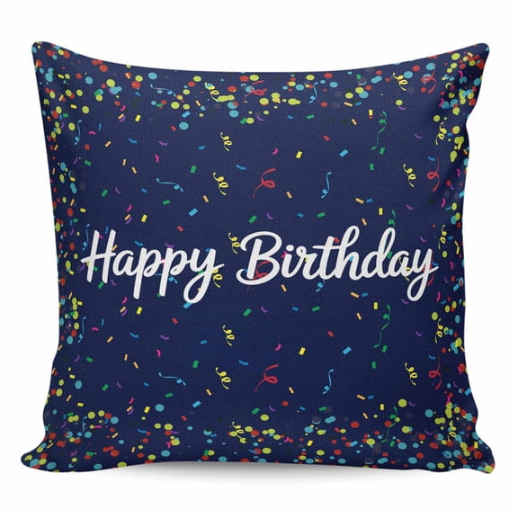 Throw Pillow Covers 16x16 Inch, Happy Birthday Decorative Pillow Cases for Couch Sofa Bed, Navy Blue Modern Abstract Art Cotton Linen Square Home Decor Pillowcases with Hidden Zipper