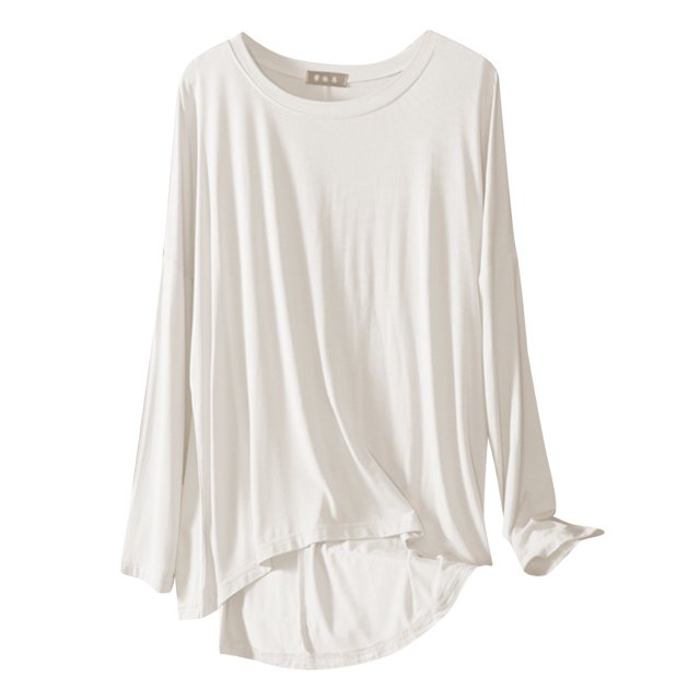 T-Shirt Col Rond Surdimensionné - T-Shirt Basique Ample pour Femmes, Haut Décontracté Confortable pour Superposition Printemps/automne / Baberdicy / T-Shirts Col Rond Unis pour Femmes pour Printemps et (Blanc / L)