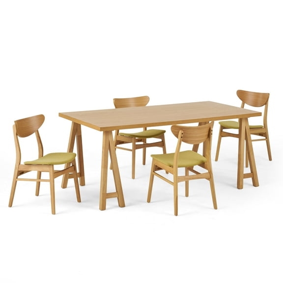 Noble House Ava Wood Dining Set, Green Tea, Natural Oak