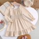 thumbnail image 3 of Vestido de niña de manga larga con cuello redondo, color liso, cuello alto, manga larga, dobladillo con volantes, vestido grande para niña, vestido de poliéster para niña, 3 of 6