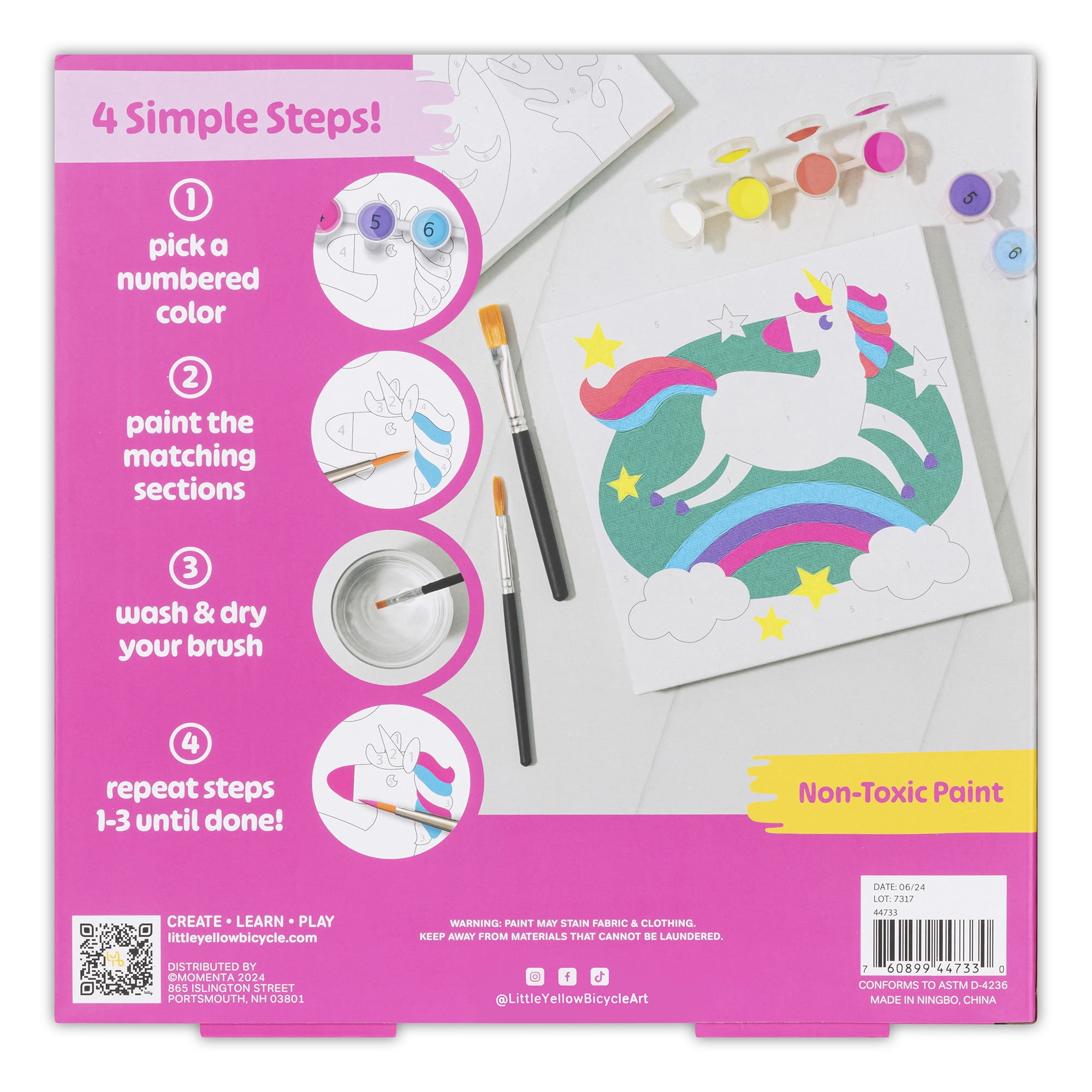 Little Yellow Bicycle: Unicorn & Mermaid Paint-By-Number Canvas Kit - All-In-1 Art Set, Magical Paintings, 8 Non-Toxic Paint Pots, 2 Brushes, Kids 5+