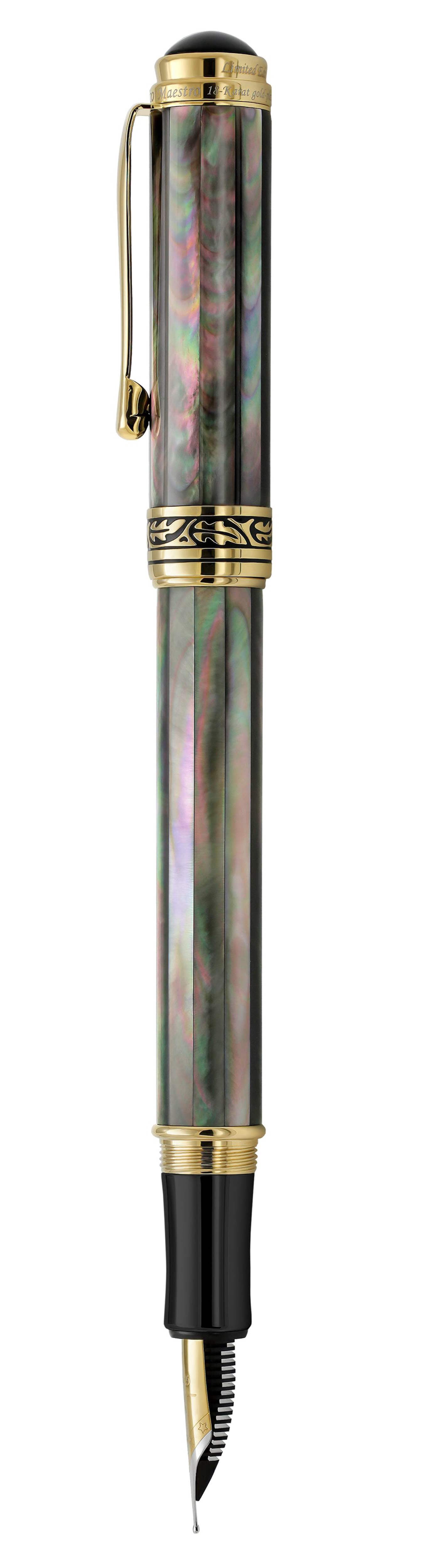 Xezo Xezo Maestro® 18K Gold Plated Fountain Pen (Medium Nib) - Tahitian Black Mother of Pearl
