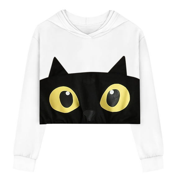 WEIYLL Sweatshirts for Girls Swea Casual Loose Active Long Sleeves Hooded Short Pullover Print Crop Child Tops Clothes for 3-4 Years