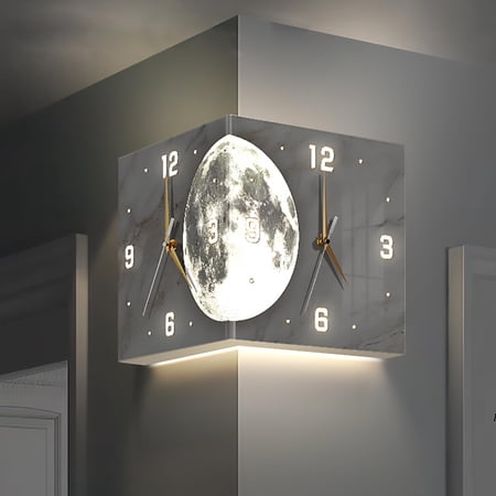 Corner Modern Wall Clock, Double Sided Clocks Decorative reloj de pared para sala Digital Corner Wall Clock with Light, for Bedroom Living Room Home (Sensor Switch,10'')
