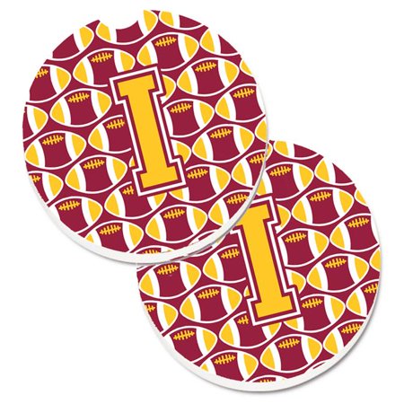 

Letter I Football Maroon & Gold Set of 2 Cup Holder Car Coaster