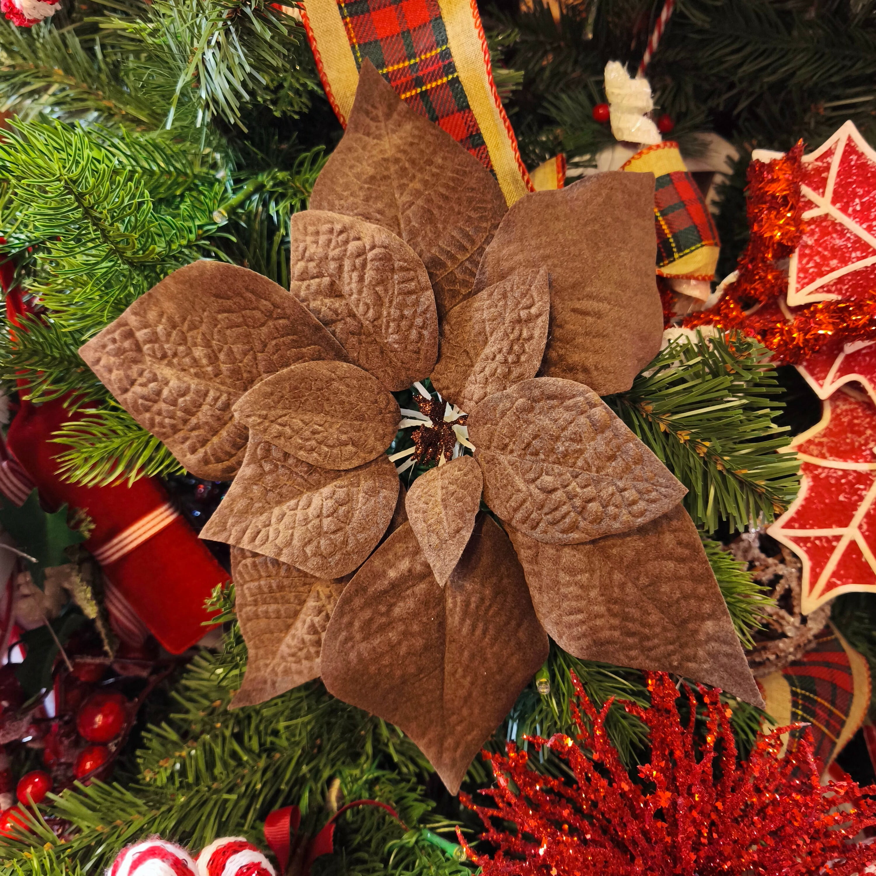 Poinsettia Christmas Clip Ornament, Brown, 11", by Holiday Time