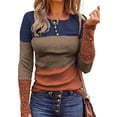 thumbnail image 1 of Blusas Básicas de Manga Larga para Mujer Informales con Cuello Redondo Color Block con Botones ANGGREK Otros, 1 of 6