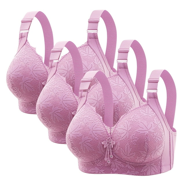 Leodye Women's Casual and Comfortable Lace Plus Size Thick Shoulder Strap Lingerie without Steel Rims Bra Purple L(L)