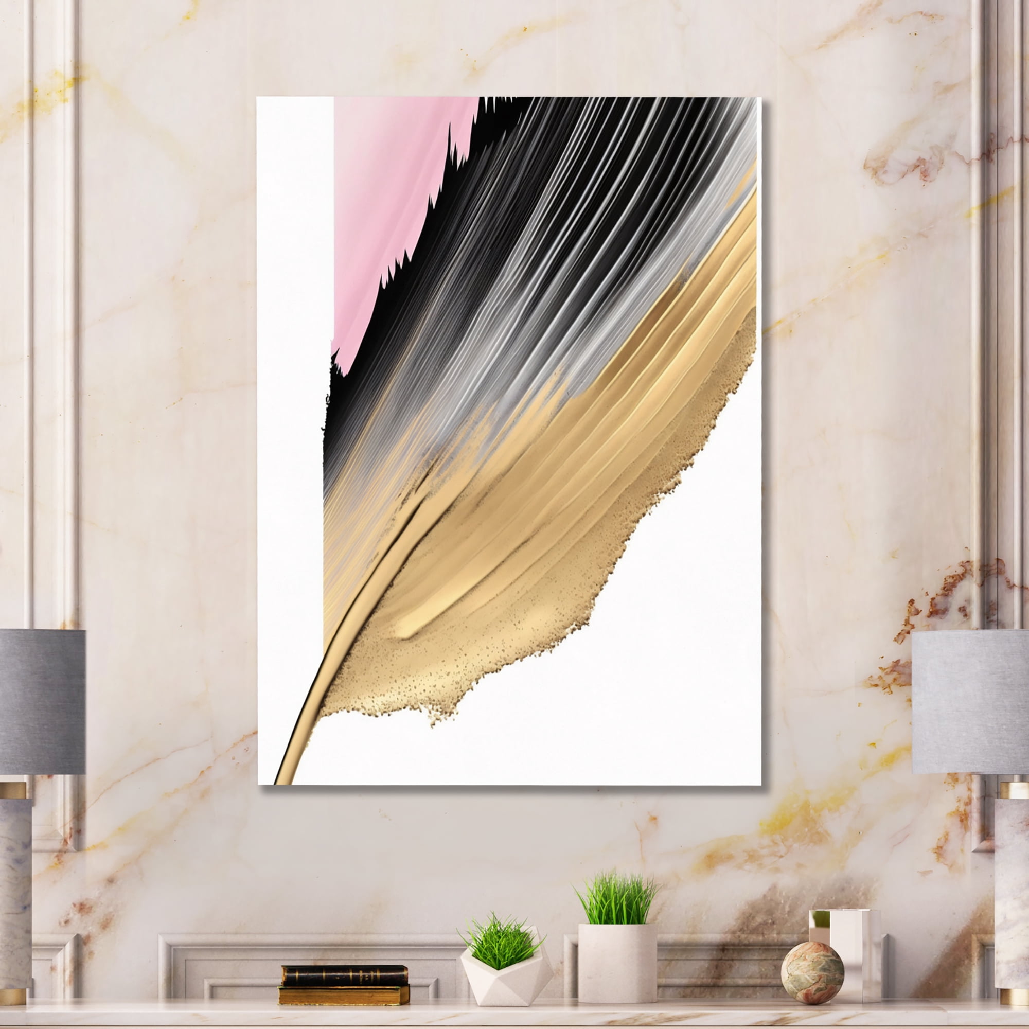 Designart Minimalism Pink And Gold Cubic Fusion II Canvas Wall Art
