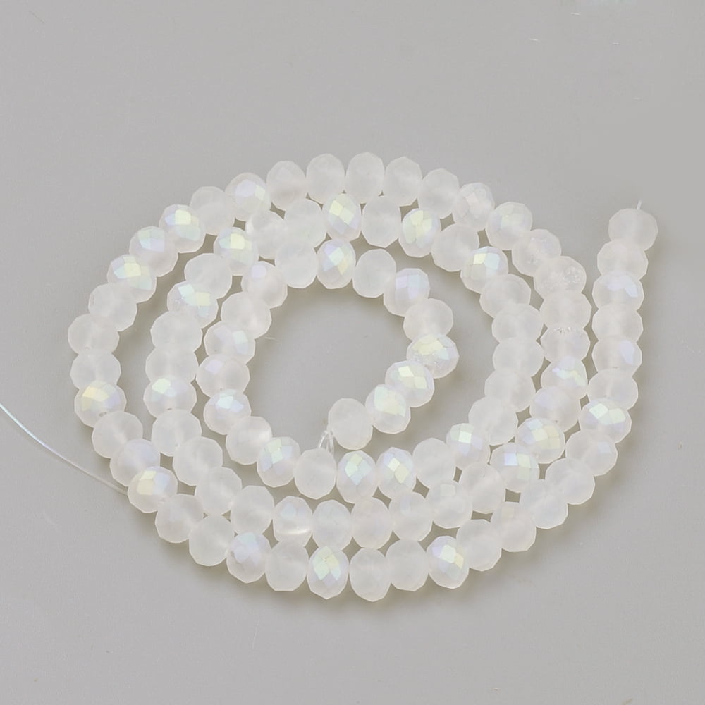 Electroplate Glass Beads Strands Faceted Half Plated Matte Style Rondelle Clear AB 4x3mm Hole: 1mm about 113~115pcs/strand 41~42cm