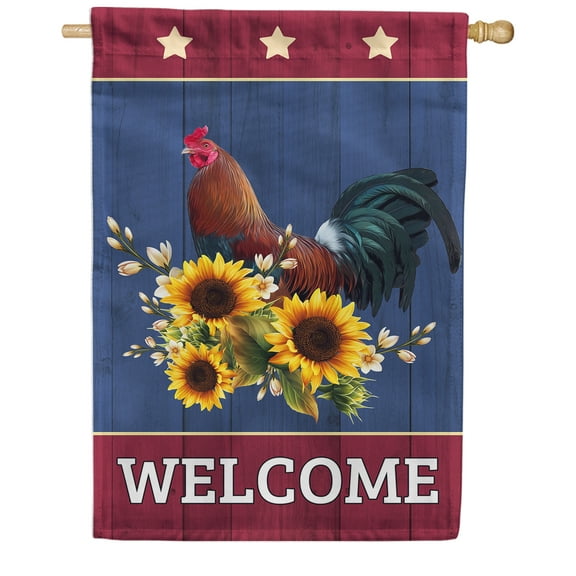 America Forever Welcome Sunflower Rooster Summer House Flag 28 x 40 inches Farm Life Yellow Floral Chicken Pasture Countr Double Sided Seasonal Yard Outdoor Decorative Rustic House Flag
