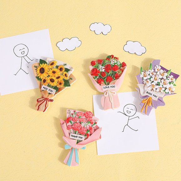 Nyidpsz 4PCS Flower Fridge Magnets Vivid Bouquet Magnet Refrigerator Stickers Resin Simulation Bouquet Fridge Magnets