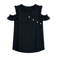 thumbnail image 7 of VBVC Women's Cotton Blend Cold Shoulder Blouse, Ladies' Crew Neck Ruffle Sleeve Top, Casual Button Detail Shirt For Women,Black,S-2XL, 7 of 7