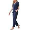 thumbnail image 4 of INSPIRE CHIC Women's Pajama Set Button Down Soft Short Sleeve Sleepwear Long Pants 2 Piece Lounge Set M Navy, 4 of 6