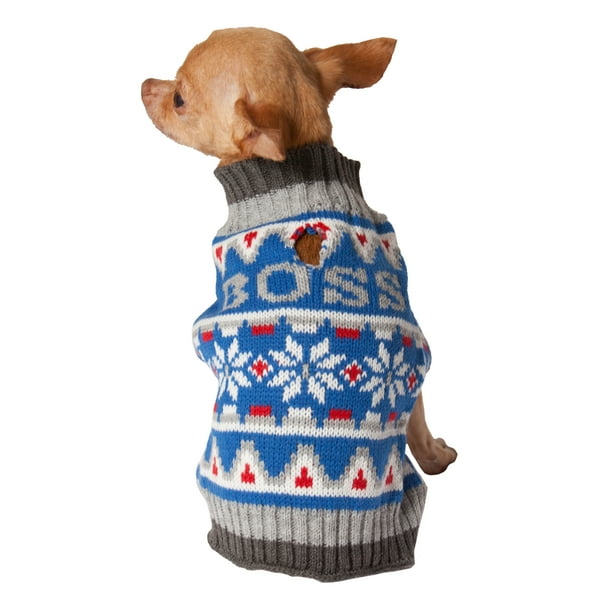 Vibrant Life Holiday Blue Boss Fair Isle Dog Sweater and Cat Sweater