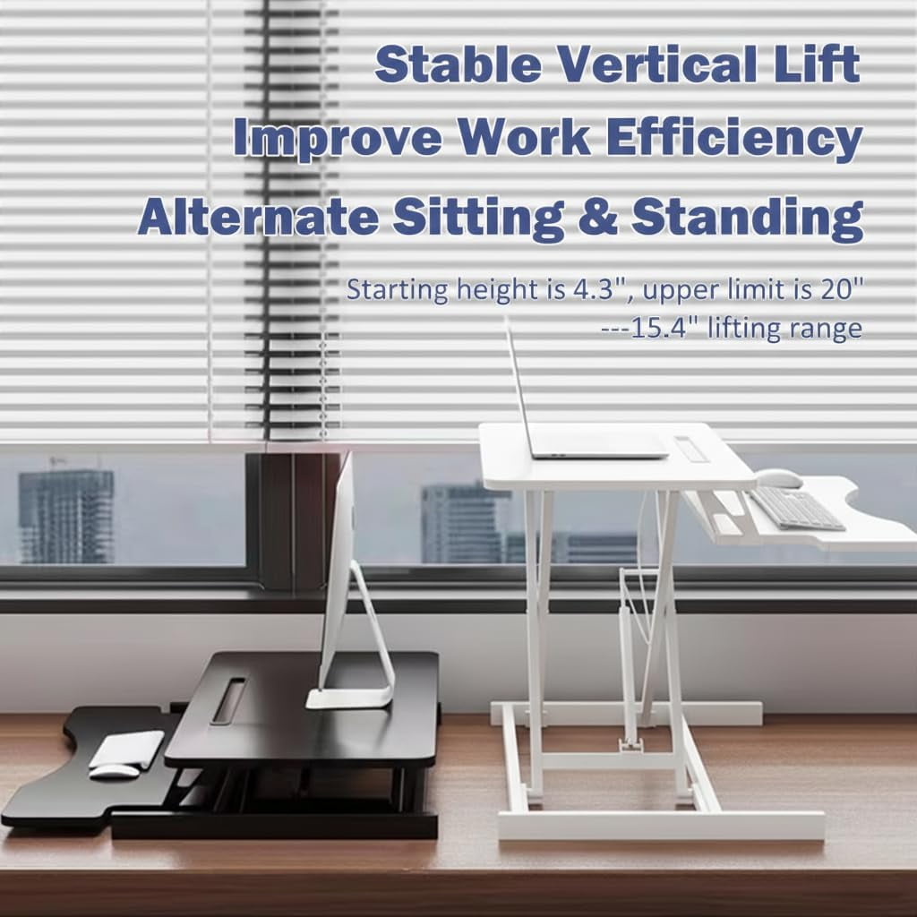 32 Inch Height Adjustable Standing Desk Converter, Sit-Stand Workstation with Dual Monitor Riser & Wide Keyboard Tray, Office & Home Use, Black