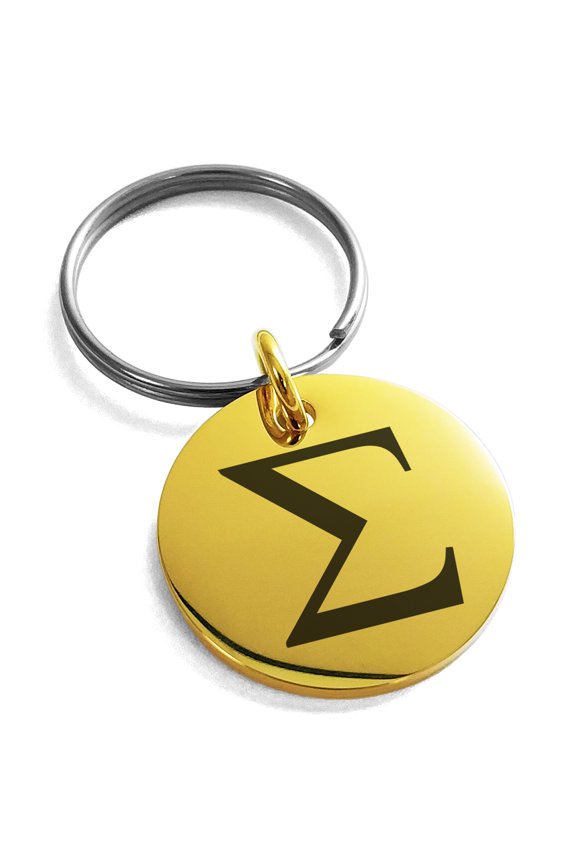 Stainless Steel Sigma Mathematical Engraved Small Medallion Circle Charm Keychain Keyring