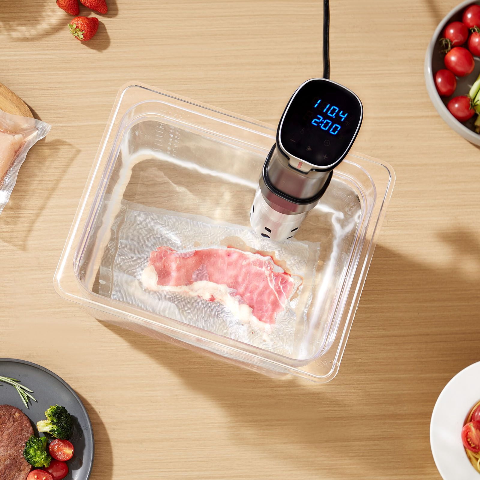 Sous Vide Precision Cooker 1100W WiFi App Control 77-198.5°F 0.1°C Accuracy 6-12L Capacity Stainless Steel for Steak Seafood