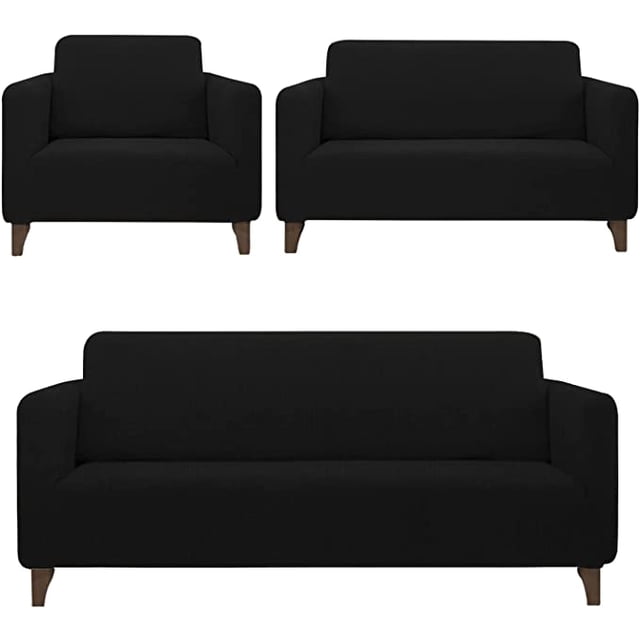 Cubre Sala Melocotton Ajustable Stretch Fit Elástico 3 Piezas Negro