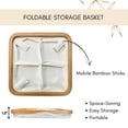 thumbnail image 5 of Square Foldable Storage Basket with Bamboo Frame and Ecru Fabric, 4-Compartment Organizer for Home and Office, Ideal for Bathroom Essentials, 12x12x4 inches, Set of 1, 5 of 6