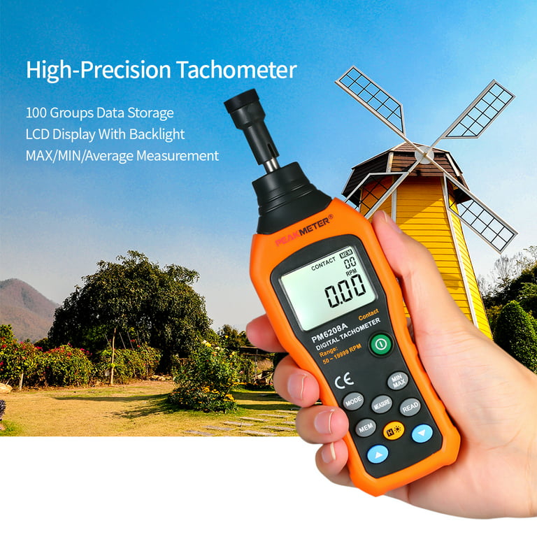 PEAKMETER Digital Tachometer Handheld Contact Motor Tachometer LCD Speedometer  Tach RPM Meter Contact-type Digital Tachometer Wide Measuring Rang  5019999rpm 