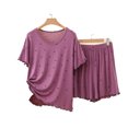 thumbnail image 3 of Asxite Pajamas for Women Set Star Print Crew Neck Short Sleeve Ruffle Top Elastic Waist Shorts Sleepwear, 3 of 7