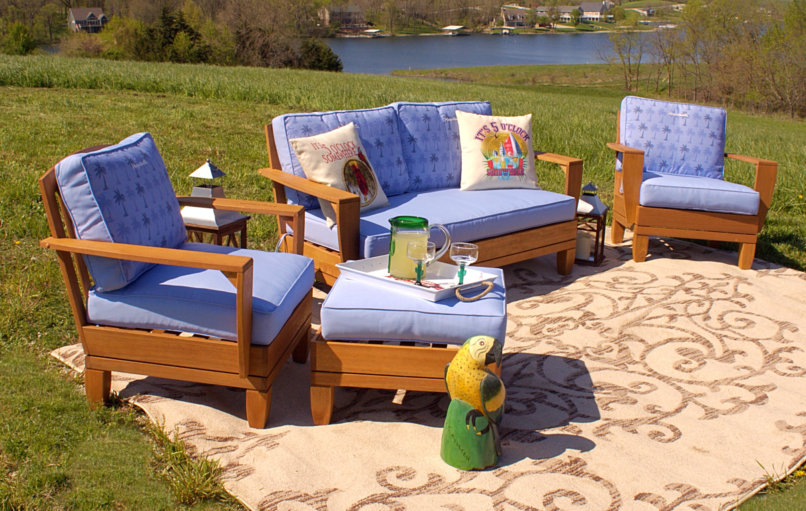 5pc Jimmy Buffet Margaritaville Patio Furniture Conversation Set 5pc Jimmy Buffet Margaritaville Patio Furniture Conversation Set With Reversible Cushions Blue